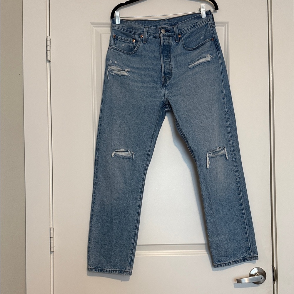 Levi's Blue Distressed Ankle Jeans